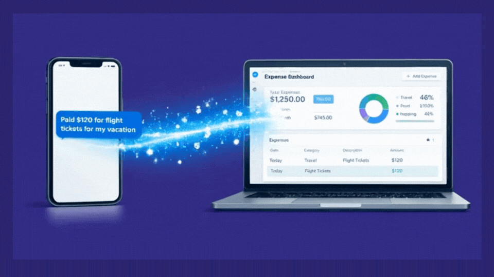 Animation showing data moving from a chat app to a spreadsheet